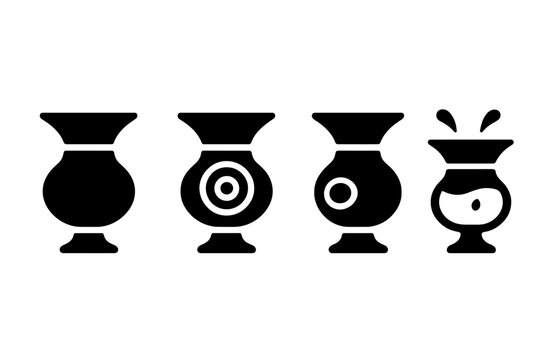 Vintage Brass Spittoon Icons. Solid style icons of Vintage Brass Container: Tobacco Spittoon, Brass, Aim, Chewing Tobacco, Saloon,