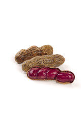 Marinated Salted Peanuts in Shells with Red Nuts Exposed - Healthy Snack Food on White Background