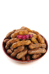 Boiled Peanuts in Brine Salt Water Traditional Snack Food Bowl Isolated White Background