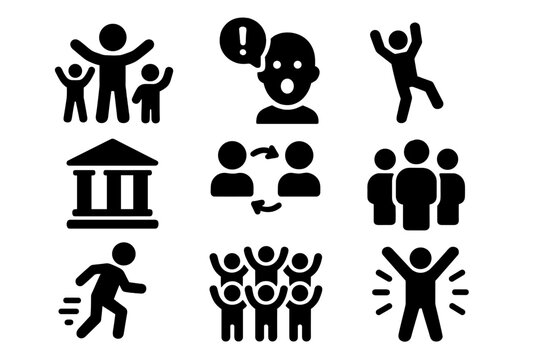 Urban Dance Flash Mob. Solid style icons of Urban Surprise Performance: Flash Mob, Surprise, Dance, Public Place, Coordination,