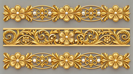 Ornate gold floral embellishments with pearls and intricate filigree designs