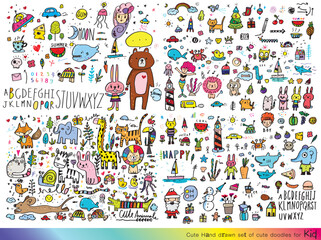 Obraz premium Collection of hand drawn cute doodles,Doodle children drawing,Sketch set of drawings in child style,Funny Doodle Hand Drawn,Page for coloring, cute animal hand drawn, cute Doodle