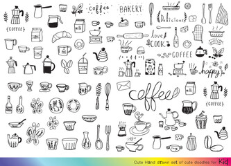 Naklejka premium Food doodles,Foods doodles hand drawn sketchy vector symbols and objects