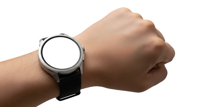 Modern silver smartwatch on a wrist isolated on transparent background - Powered by Adobe