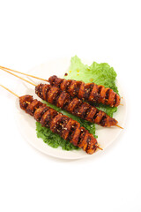 Henan Style Roasted Gluten Skewers - Traditional Chinese Handmade Street Food with Lettuce Garnish