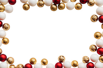 Elegant Christmas Ornament Border with White, Gold, and Red Spheres Creating a Festive Frame 