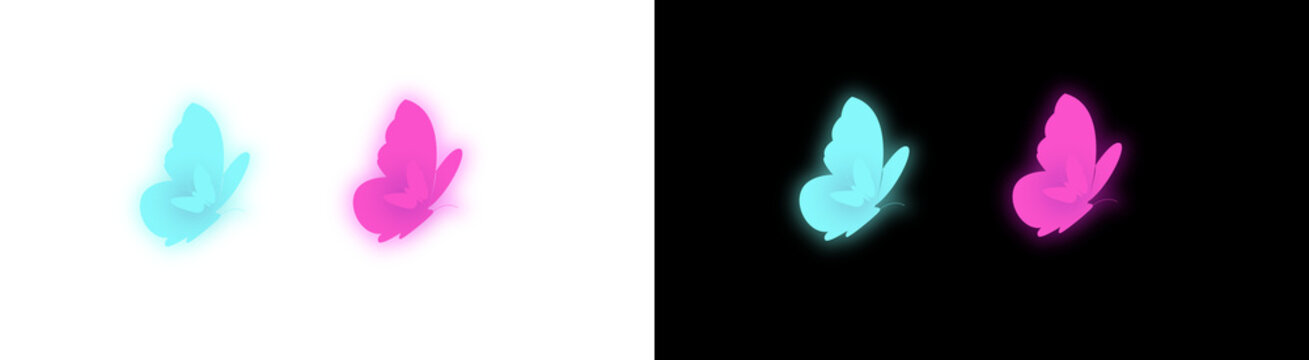 Png image of  glowing butterfly neon butterfly vibrant color bright light illuminated insect design graphic art digital art on transparent background
