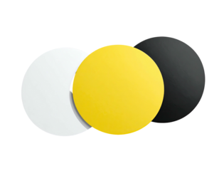 Trio of overlapping circles white, yellow, and black