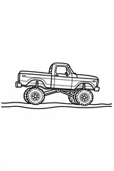 Outline Illustration of a Classic Monster Truck on a Stylized Surface