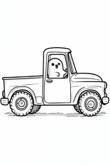 Cute Cartoon Ghost Driving a Vintage Truck Illustration