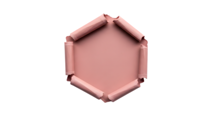 Hexagon shape made with torn paper pieces with curled edges creating abstract border