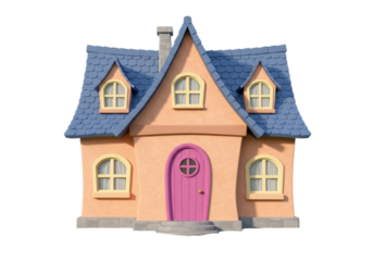 Isolated charming cottage, whimsical building for storybook illustrations and designs, cute home