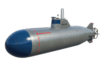 Isolated gray submarine marine vessel sea military naval armament vehicle, water transport