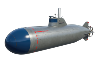 Isolated gray submarine marine vessel sea military naval armament vehicle, water transport