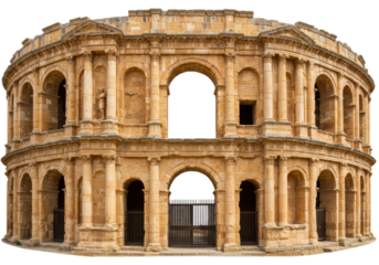 Isolated Roman Amphitheater of Thysdrus with Archways and Columns in El Jem Tunisia Africa