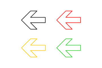 Four left-pointing arrow outlines are displayed in black, red, yellow, and green against a white background.