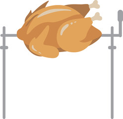 Cartoon Rotisserie Chicken on a Spit Illustration