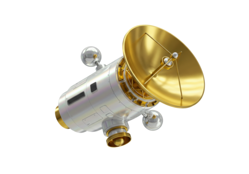 Isolated detailed satellite illustration orbiting space, space exploration concept, orbiting