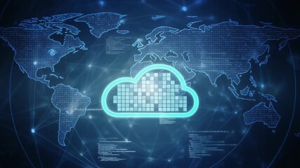 Global Cloud Computing Network with Digital World Map and Data Transfer - Powered by Adobe