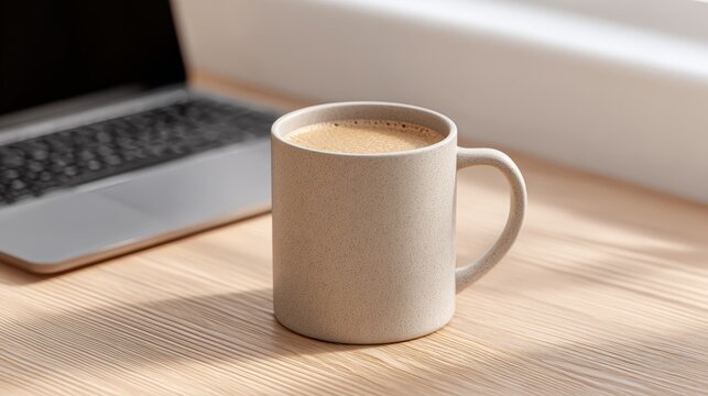 Remote work setup minimalist home office desk with laptop and coffee clean environment for productivity