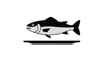 Stylized illustration of a whole fish presented on a platter