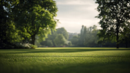 Obraz premium Lush green park with sunlit grass and trees sunlight