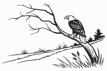 Grandfather and Child Walking on Hill with Tree Silhouette Vector - Blue Duotone Graphic