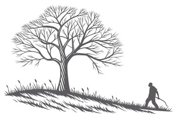 Bald Eagle Perched on Bare Tree Branch Vector - Monochrome Graphic