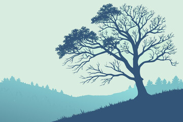 Screaming Eagle on Rock Vector Line Art - Tree and Bird Graphic