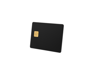 Black credit card with golden chip, minimal modern design symbolizing luxury, security, and digital