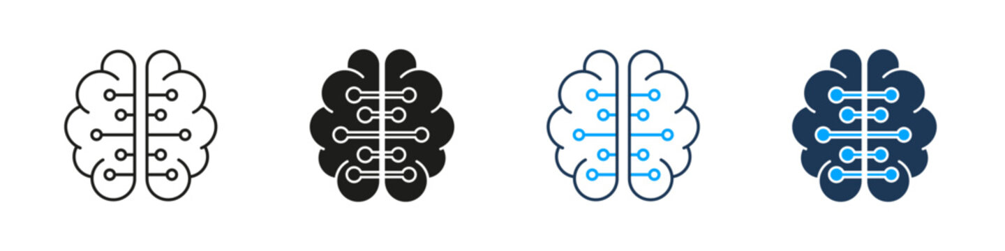 Brain Icon Human Intelligence Line and Solid Icon Set. Neural Thinking Cognitive Mind Symbol Collection. Isolated Vector Illustration