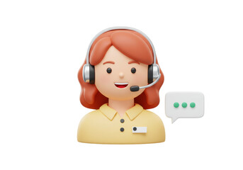 Isolated Customer Service Representative with Headset and Chat Box. 3D Rendering
