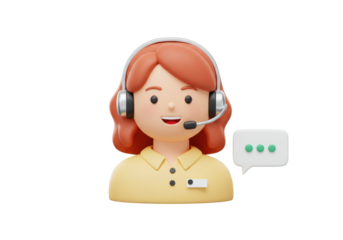 Isolated Customer Service Representative with Headset and Chat Box. 3D Rendering