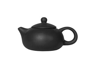 Elegant ceramic teapot. Classic porcelain vessel with smooth surface, curved handle, and refined