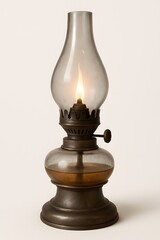 Small Vintage Kerosene Oil Lamp with Lit Wick and Glass Globe