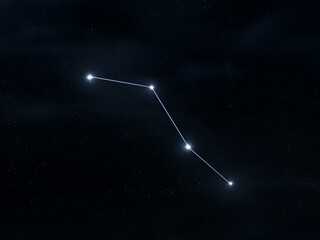 Caelum constellation in the starry night sky. Bright stars connected by lines. Astrological signs.