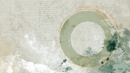 Abstract vintage paper texture background featuring handwritten script, watercolor stains, a circular element, and grunge effects, creating an aged, artistic aesthetic