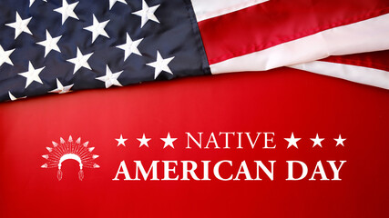 Native American Day holiday, USA flag on red background