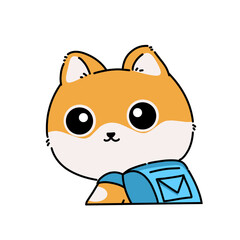 Cute cartoon cat wearing a blue backpack, ready for school or travel. 