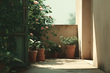 summer courtyard with seamless ar reconstruction of house from  years ago featuring lush greenery and