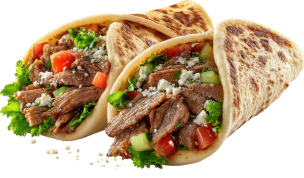 Deliciously filled wraps with seasoned meat and fresh toppings