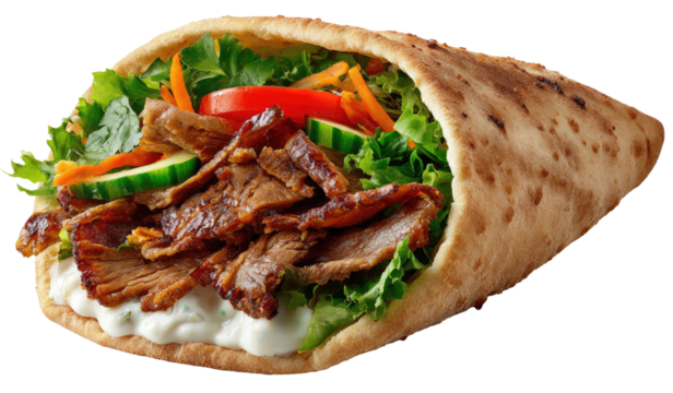 Deliciously stuffed pita with savory meat and fresh vegetables