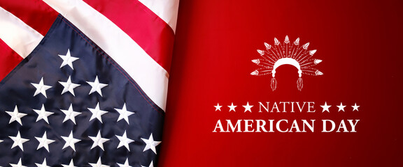 Native American Day holiday, USA flag on red background