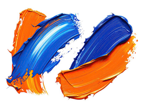 Thick strokes of blue and orange paint on a dark background