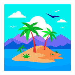 Digital artwork tropical landscape vector art illustration