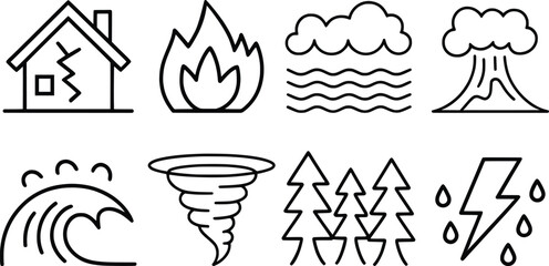 Natural Disaster Icons Vector Set.