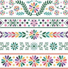 Decorative border colorful floral decoration, in traditional Peruvian colors. Festival Virgen de la Candelaria ethnic trim. National motif, cultural vector illustration