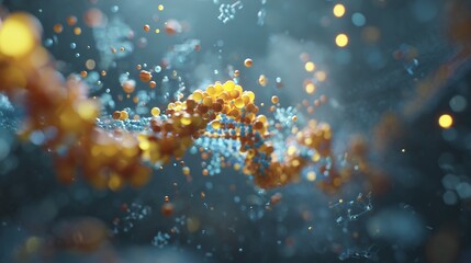 The image illustrates a vivid representation of a DNA strand surrounded by colorful, animated particles, emphasizing the significance of DNA in biological processes. These vibrant