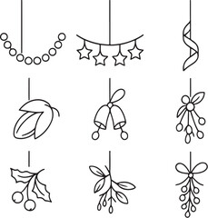 festive hanging ornaments black and white vector illustration.eps
