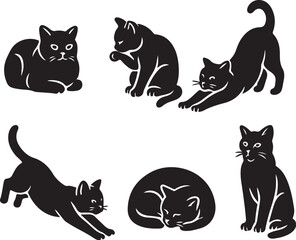cat postures black and white vector illustration.eps